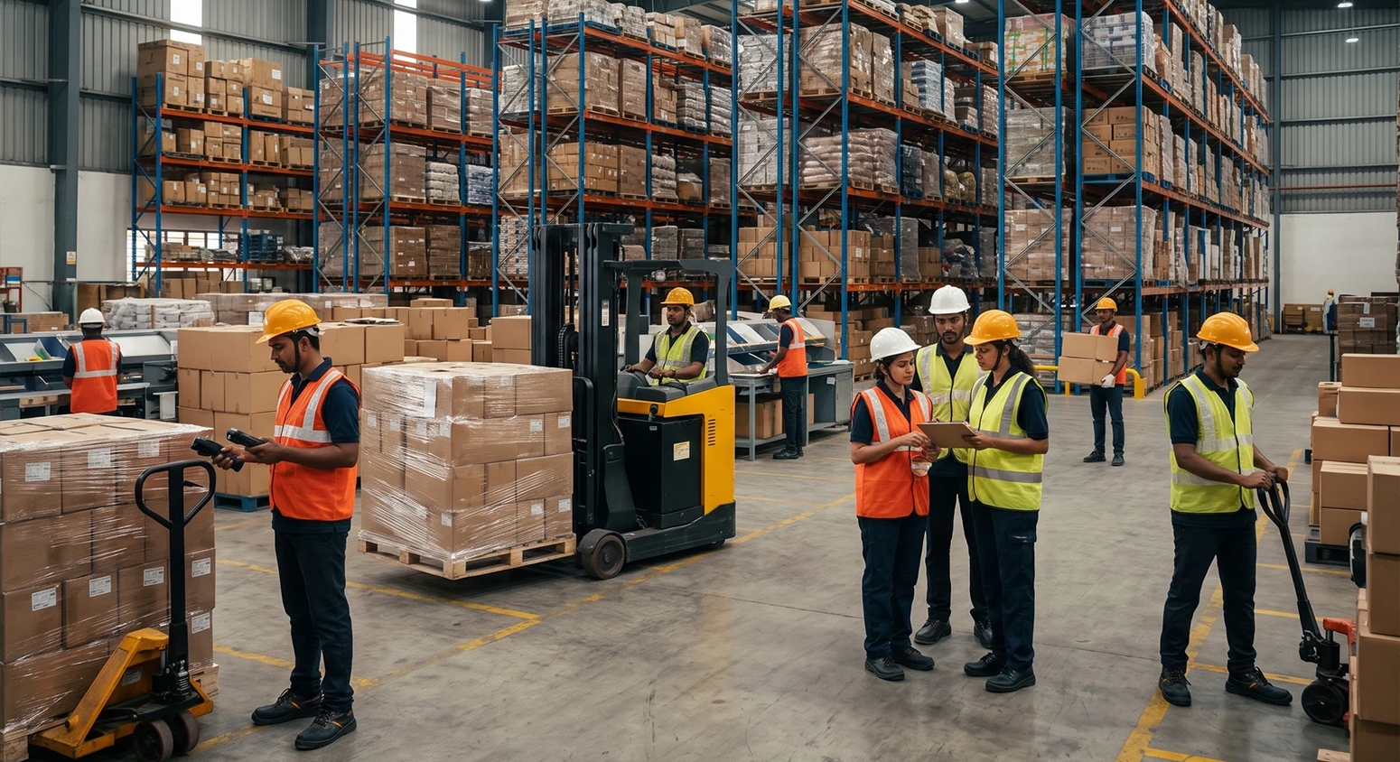 Air circulator fans in a warehouse